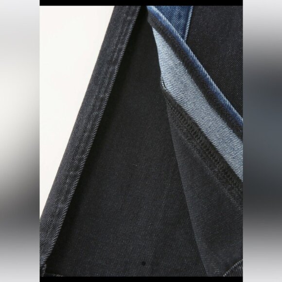 Cider NEW Denim Patchy Jeans Wide Leg Slits Stripe Flare Zip Cotton Colorblock M - Picture 5 of 15